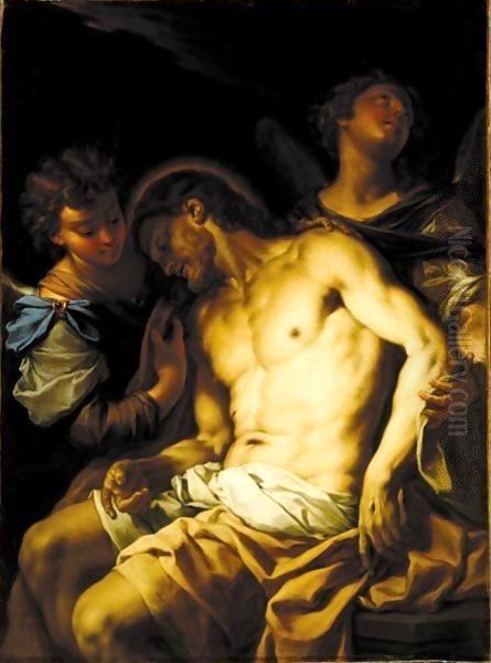 The Dead Christ Supported By Two Angels Oil Painting by Francesco Trevisani