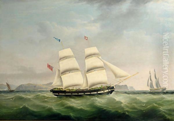 The Brig Medora In Two Positions Off Whitehaven Oil Painting by Joseph Heard