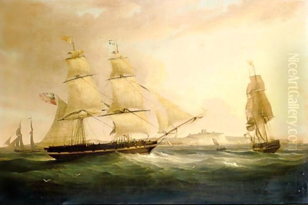 The Merchant Vessel Peru In Three Positions Off The Coast Of Dover Oil Painting by William Huggins