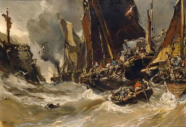 Sailors Saluting Christ At The Port Of St. Valery Oil Painting by Eugene Isabey