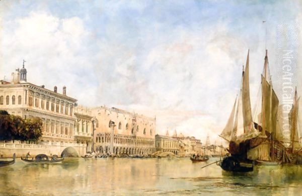 View Of The Molo, Venice, With The Piazzetta Di San Marco And The Doge's Palace Oil Painting by Edward William Cooke