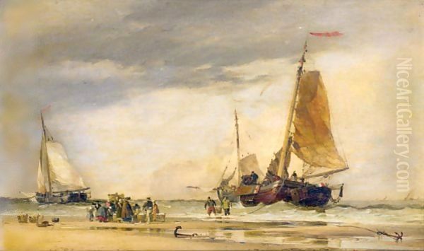 On The Beach Scheveningen Oil Painting by Edward William Cooke