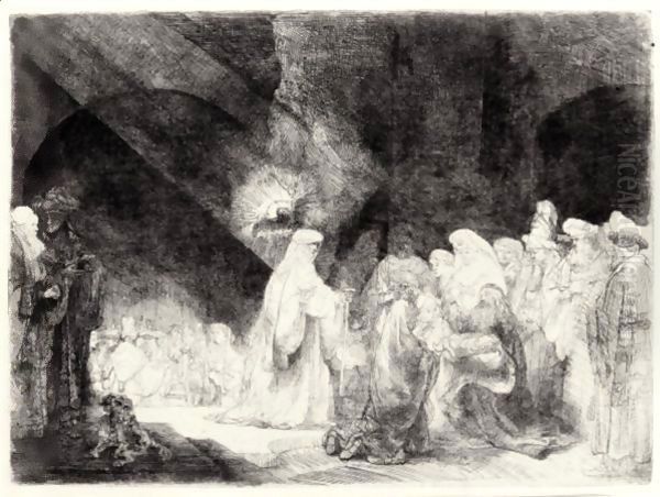 Presentation In The Temple Oblong Plate Oil Painting by Rembrandt Van Rijn