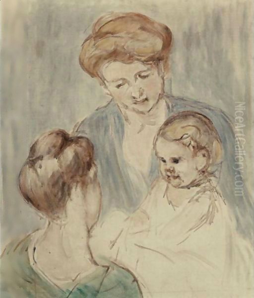 Bebe Souriant A Deux Jeunes Femmes Oil Painting by Mary Cassatt