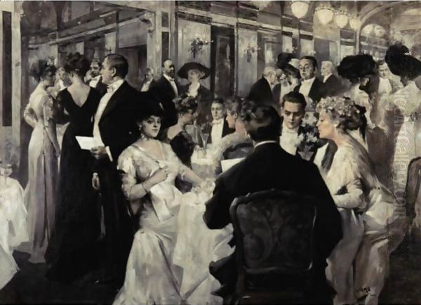 An Elegant Soiree Oil Painting by Albert B. Wenzell