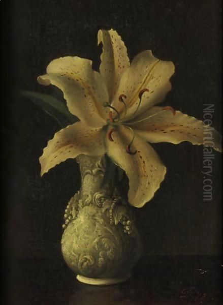 Day Lily In A White Vase Oil Painting by David Johnson