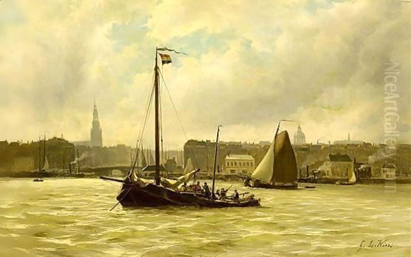 Shipping On The Ij, Amsterdam Oil Painting by George Laurens Kiers