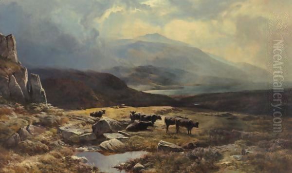 A Mountain Landscape With Cattle Oil Painting by Sidney Richard Percy