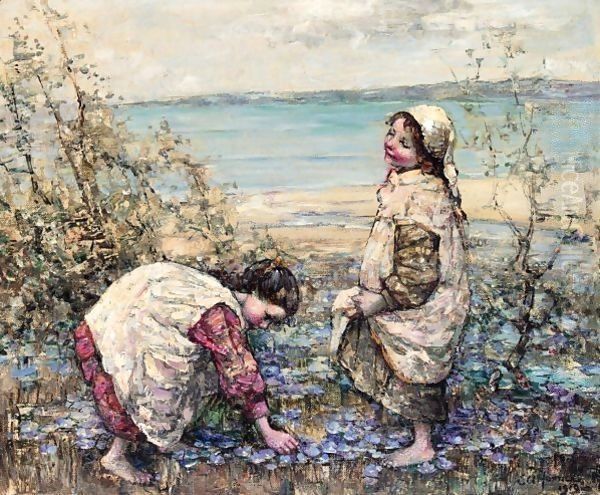 Collecting Violets At Brighouse Bay Oil Painting by Edward Atkinson Hornel