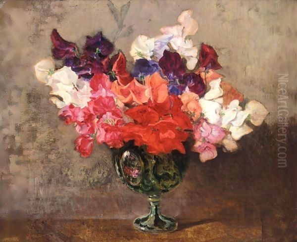 Still Life Of Sweet Peas by Robert Noble