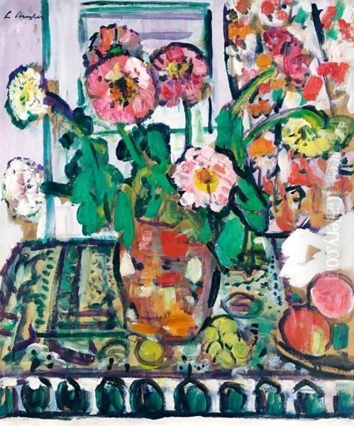 Still Life With Dahlias And Fruit Oil Painting by George Leslie Hunter