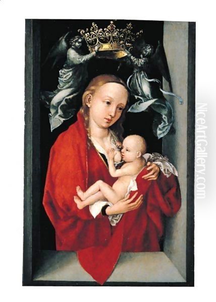 The Virgin And Child Crowned By Angels, In A Window Embrasure Oil Painting by Martin Schongauer