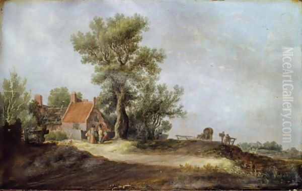 Landscape With Peasants Before A Dilapidated Cottage by Jan van Goyen