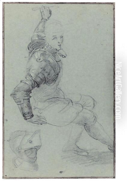 Seated Man In Armour With A Helmet Oil Painting by Federico Fiori Barocci