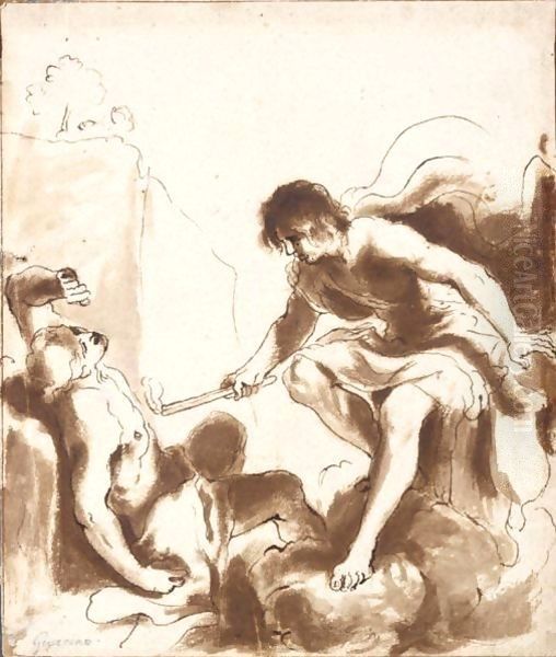 Prometheus Animating With Fire The Clay Figure Of A Recumbent Man Oil Painting by Giovanni Francesco Barbieri