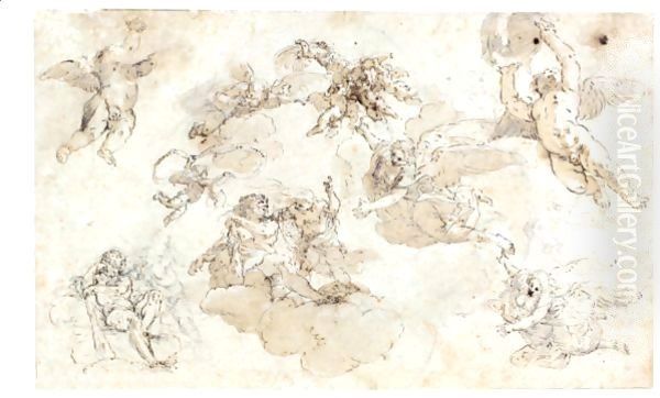 A Sheet Of Studies For A Ceiling Decoration With Hercules Oil Painting by Domenico Maria Canuti