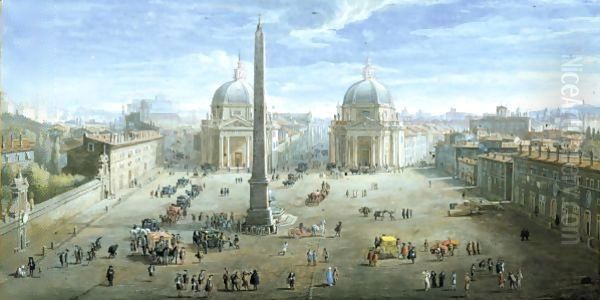 View Of The Piazza Del Popolo Oil Painting by Caspar Andriaans Van Wittel