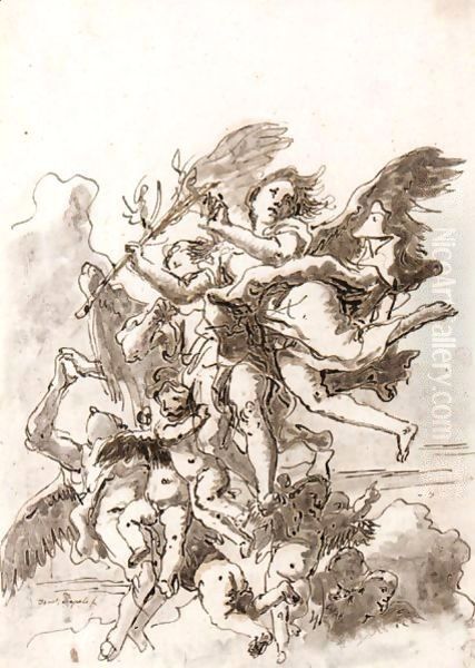 Angels And Putti In The Clouds, Holding A Martyr's Palm Oil Painting by Giovanni Domenico Tiepolo