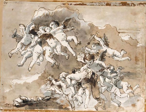 Putti In Clouds Oil Painting by Giovanni Domenico Tiepolo