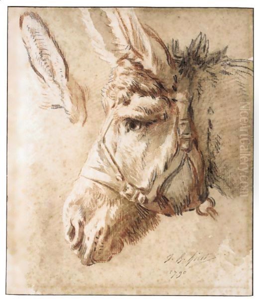 Study Of A Donkey's Head, With Another Study Of His Ear Oil Painting by Jean-Baptiste Huet