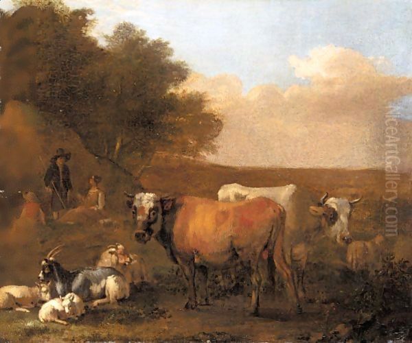 Landscape With A Family Of Drovers And Their Animals Oil Painting by Albert-Jansz. Klomp