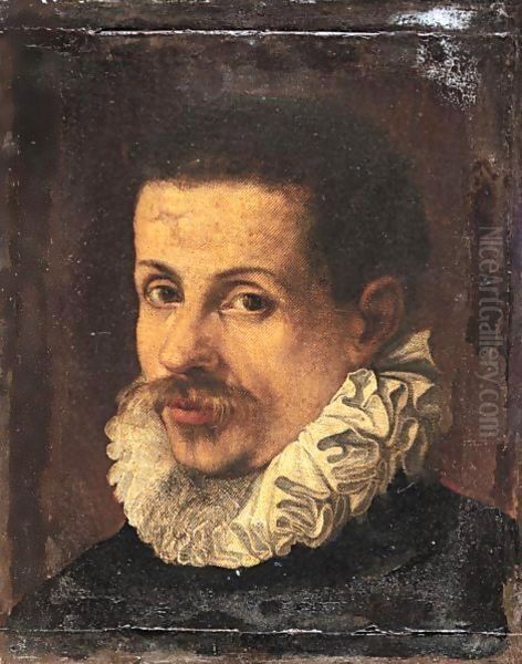 Portrait Of A Gentleman, Head And Shoulders, Wearing Black With A White Ruff Oil Painting by Annibale Carracci