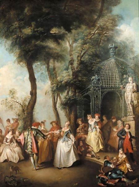 A Quadrille Before An Arbour Oil Painting by Nicolas Lancret