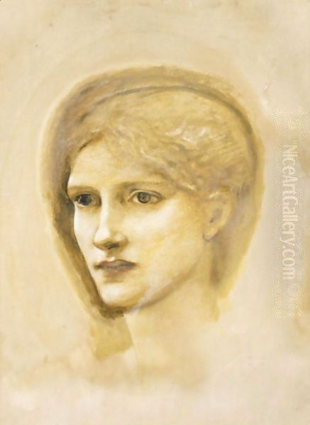 Study Of A Girl's Head Oil Painting by Sir Edward Coley Burne-Jones