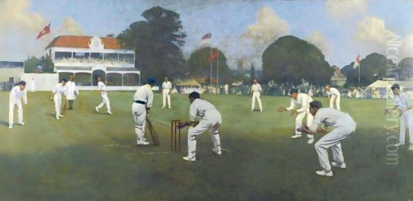 Kent V Lancashire, Canterbury 1906 Oil Painting by Albert Chevallier Tayler