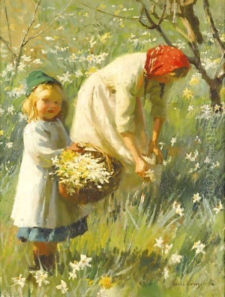 Picking Daffodils Oil Painting by Harvey Harold