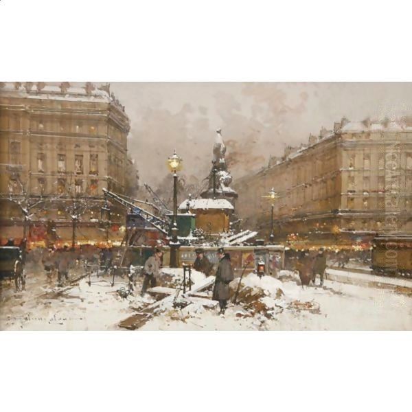 Place Clichy, Travaux Du Metro by Eugene Galien-Laloue