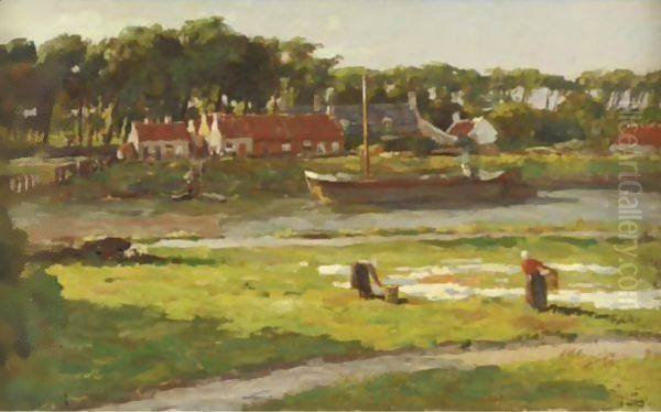 Washerwomen By A Stream Oil Painting by Victor Olivier Gilsoul