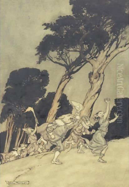 The Wonted Roar Was Up Amidst The Woods Oil Painting by Arthur Rackham