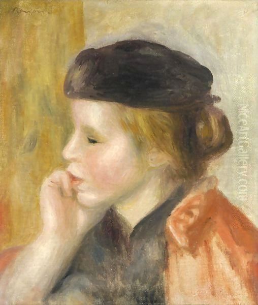 Jeune Fille A La Toque Oil Painting by Pierre Auguste Renoir