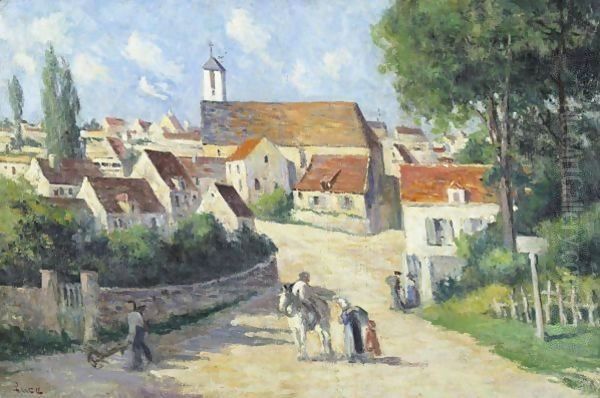 Guernes, La Rue De Village Oil Painting by Maximilien Luce