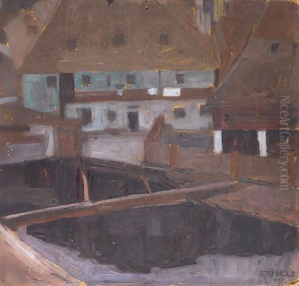 Hauser In Krumau (Houses In Krumau) Oil Painting by Egon Schiele