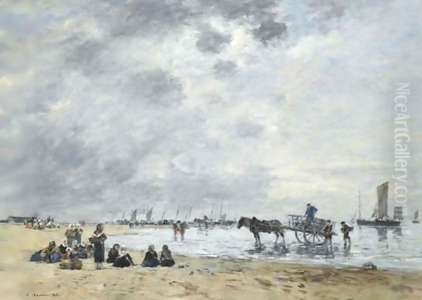 Berck, L'Arrivee Des Barques De Peche Oil Painting by Eugene Boudin