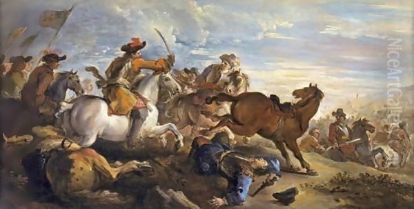 A Cavalry Skirmish Oil Painting by Joseph Parrocel