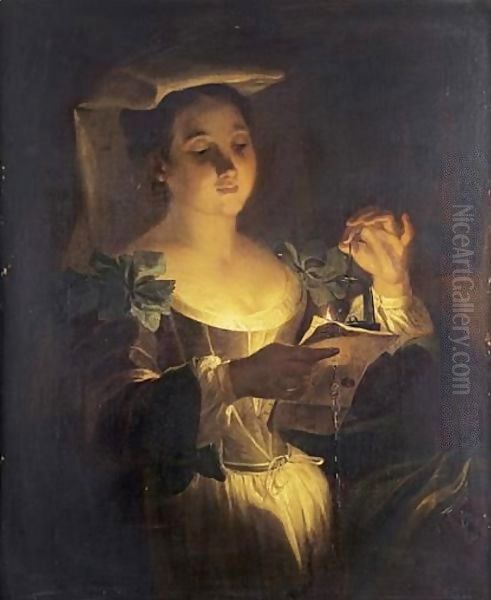 Young Woman Reading A Letter Oil Painting by Jean Raoux