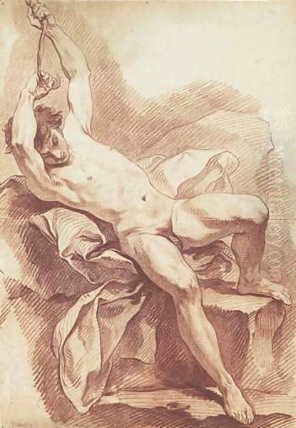 Study Of A Male Nude Oil Painting by Carle van Loo