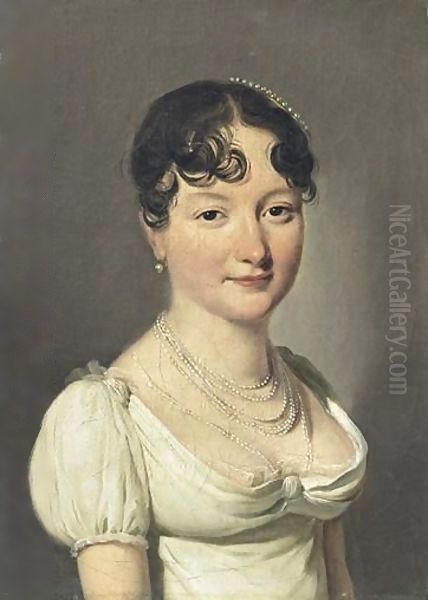 Portrait Of A Woman With A Perl Necklace Oil Painting by Louis Leopold Boilly