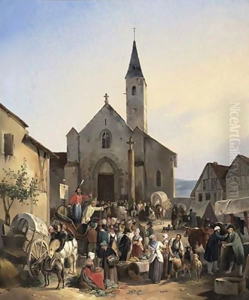 Market Day Oil Painting by Victor Adam