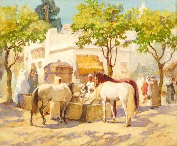 At The Fountain, Algiers Oil Painting by Frederick Arthur Bridgman