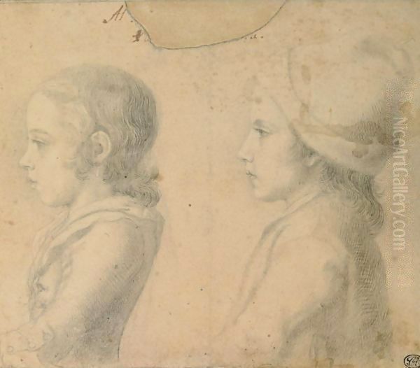 Due Ritratti Di Una Fanciulla E Un Fanciullo Quasi A Mezzo Busto, Visti Di Profilo Oil Painting by Anton Raphael Mengs