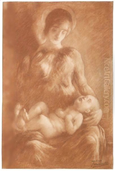 Madonna Con Bambino Oil Painting by Gaetano Previati