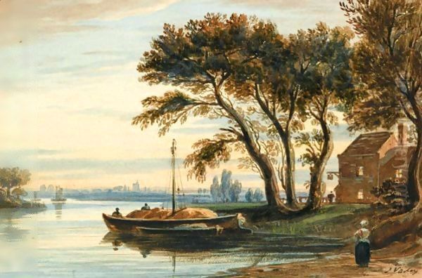 View Of A Small Inn On The Thames Oil Painting by John Varley