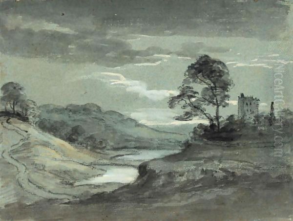 A Moonlit River Landscape Oil Painting by Paul Sandby