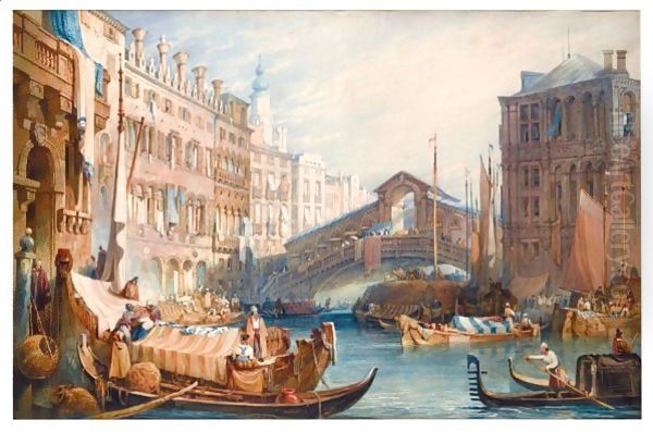 Ponte Di Rialto, Venice Oil Painting by Samuel Prout