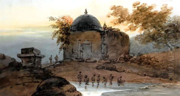 An Indian Temple Oil Painting by George Chinnery