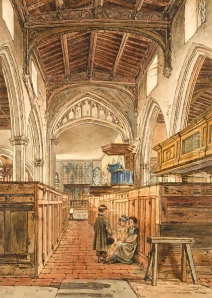 Children In Bushey Church Oil Painting by William Henry Hunt